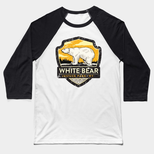 White Bear Justice Park Baseball T-Shirt by MindsparkCreative